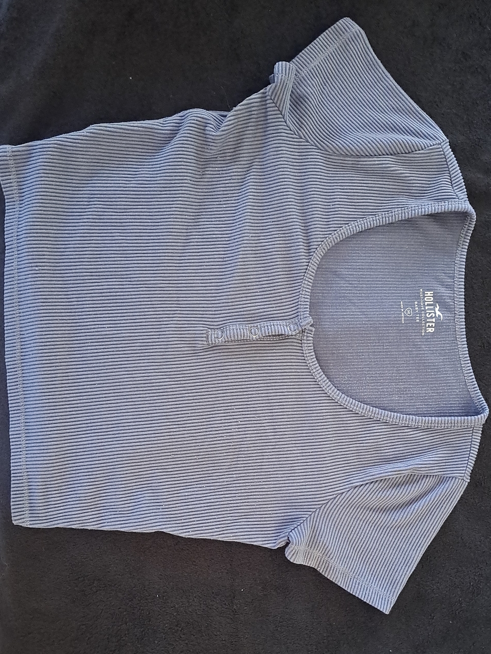 Hollister Light Blue Ribbed Henley Short Sleeve Tee